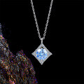 S925 Sterling Silver Blue Sapphire Moissanite Pendant Necklace Wholesale-0-1