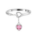 wholesale S925 Sterling Silver Cloud-Pull Jewelry Ring with Heart Pendant, Minimalist Design, Sweet Adjustable Finger Ring Accessory-0-4