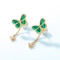 wholesale S925 Sterling Silver with Green Malachite Japanese Korean Sweet Forest Style Butterfly Earrings Women's Valentine's Day Gift-0-2
