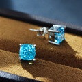 wholesale 925 Silver Shipei Jewelry 15ct Sea Blue Square 7*7 High Carbon Diamond EarringsIns-0-1