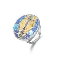 wholesale S925 Sterling Silver Premium Unisex Mountain and River Love Ring with African Opal and Topaz, Open-Ended Design-Mountain Love Topaz Ring Adjustable opening