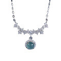 S925 Silver Natural Hazardous Blue Jade Tassel Round Pendant-0-3