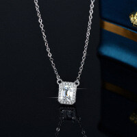 Sterling Silver Pendant with 2ct Moissanite and Emerald-Cut Bezel Setting.-2-carat (simulated diamond)