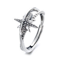 wholesale S925 Sterling Silver Creative Hexagram Ring, Ins Fashion Trend, Minimalist Style, Versatile Index Finger Ring for Women-415FJ/approx. 2.2g Adjustable opening
