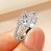 Zirconium Crossed Arms Light Luxury Cocktail Ring, Xiaohongshu Style-Princess Cut Diamond Ring [K White]  US Size 5