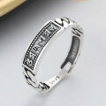 wholesale S925 Sterling Silver Retro Cross Pattern/Six-Syllable Mantra Thai Silver Ring Ethnic Totem Index Finger Ring-0-3