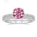 wholesale S925 Sterling Silver European and American Light Luxury High-End Four-Prong 1-Carat Round Moissanite Ring Set-0-6