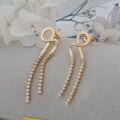 wholesale S925 silver plated with 14k gold, French vintage-inspired luxury irregular curve chain earrings with white zirconia-0-2