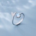 wholesale S925 Sterling Silver Mermaid Tail Women's Ring, Light LuxuryDesign Adjustable Index Finger Ring with Moonstone-0-0