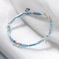 wholesale S925 Sterling Silver Fresh and Sweet Style Niche Design Blue Rectangle Bow Beaded Bracelet S7855-0-0