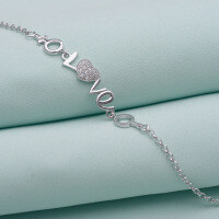 wholesale S925 Sterling Silver English LOVE Bracelet for Women, Korean Style Minimalist Niche Design Silver Bangle Fashion Versatile Hand Jewelry-004227-Platinum 925 Silver