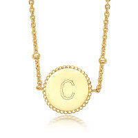 wholesale S925 Sterling Silver Round Pendant Letter Necklace, Geometric Fashion Minimalist Versatile Layering Collarbone Chain-M letter 925 silver