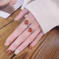wholesale S925 Sterling Silver 3D Relief Pattern Inlaid with Southern Red Agate Ring, Retro Ethnic Style Index Finger Ring-0-3