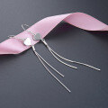 wholesale S925 Sterling Silver Korean Minimalist Style Romantic Sweet Elegant Autumn Plain Silver Long Tassel Heart Earrings for Women-0-1