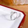 wholesale S925 sterling silver exquisite and lightweight luxury starry natural freshwater pearl ring for women, with adjustable band-0-2