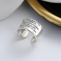wholesale S925 Sterling Silver Wide Tube Shape English Letters Open Ring Hip Hop Punk Disco Index Finger Ring-0-0