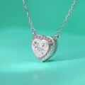 wholesale S925 Sterling Silver Moissanite Diamond Heart Necklace for Women, Light Luxury Hollow Heart Pendant with Micro-Pave Setting, Small Design Collarbone Chain-0-3