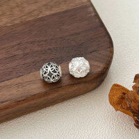 wholesale Metal Material: S999 Sterling Silver, Pattern: Auspicious and Prosperous, Round Bead Accessory for DIY Bracelet Stringing, Loose Bead Pendant, Versatile-Type C - distressed