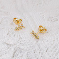 wholesale Metal material: S925 silver plated with 14K gold, French light luxury leaf design white zircon ear studs-0-1