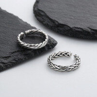wholesale S925 sterling silver retro vintage hand-woven twisted wire Thai silver open ring fashionable index finger ring-625JS/approx. 3.5g>Adjustable opening