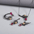 wholesale Dark Style Designer Skull Jewelry Three-Piece Set Halloween Collection 925 Silver Gemstone Ring Earrings Pendant-0-3