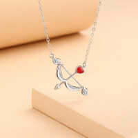 wholesale Sterling Silver Cupid's Arrow Heart Pendant Necklace, One Arrow Pierces the Heart Delicate Collarbone Chain for Women, Luxurious Valentine's Day Gift-Cupid's Arrow Necklace 925 Silver