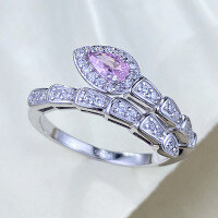 wholesale S925 silver jewelry with flash diamonds, elegant and versatile snake-shaped index finger ring in a minimalist style-R1304 Pink Diamond Snake Ring  Size 9