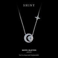 Moissanite Silver Necklace with Star and Moon Pendant, Minimalist Ins Style Wholesale-S925 sterling silver + 1 carat moissanite