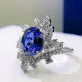wholesale 925 Silver New Oval 7*9 Ice Flower Cut Synthetic Sapphire Floral Ring-0-1