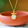 wholesale 925 silver gold-plated cold enamel owl pendant necklace with Hetian jade for stylish commuting, a personalized gift for your girlfriend-0-2