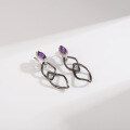 wholesale S925 Silver Designer Natural Amethyst Earrings, Unique Design, Minimalist Style, Colored Gemstone Ear Drops-0-3