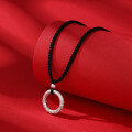 wholesale Pure Silver Chinese Trend Style Matching Couple's Peace Knot Necklace, Woven Red Cord Necklace with Circular Loop and Heart Pendant, Free Engraving-0-2