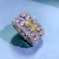 wholesale S925 Sterling Silver Women's Yellow Diamond Inlaid European and American Luxury Geometric Double Row Full Diamond Ring Wholesale-0-1