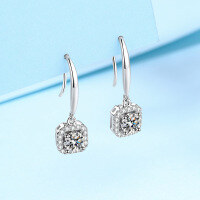 wholesale PT950 Gold Plated 925 Sterling Silver D Color Moissanite Earrings for Women, Minimalist Square Stud Ear Hooks, Factory Direct Wholesale in Stock-5.0mm zircon 925 silver
