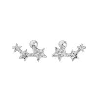 wholesale S925 Sterling Silver Star Stud Earrings with Inlaid Diamond Screw Nut, Geometric Five-Point Star, Ins Style Ear Cartilage Piercing, Versatile Ear Accessories-Platinum 925 silver