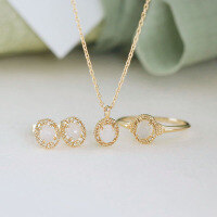 wholesale Pure Silver Gold Plated Vintage Carved Milky Moonstone Necklace and Ring Set for Women, Exquisite Summer New Arrival-Ring 7#&gt;925 silver