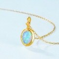 wholesale S925 gold-plated Japanese and Korean light luxury synthetic opal pendant necklace for women, French retro small luxury style wholesale-0-3
