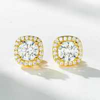925 Silver D Color Moissanite Four-Prong Ear Studs for Women, Wholesale-Golden color - Zircon - ED105  925 silver