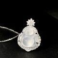 wholesale S925 Sterling Silver New Chinese Style Ice Jadeite Chalcedony Necklace for Women, High Ice Chalcedony Pendant, Natural Ice Species Chalcedony-0-1