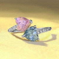 wholesale S925 Silver New 6*6mm Heart-shaped Two-tone Adjustable Open Ring for Women, Fashion Minimalist Style Cross-border Design-K028 Yellow Pink One Size