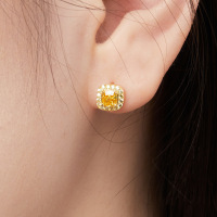 wholesale S925 Sterling Silver Small Cube Sugar Ear Studs with High-End Zircon Inlay, Hypoallergenic for Fresh Piercings, Niche Ins Style, Light Luxury and Exquisite Earrings-DY1D0274-SG-YE 925 silver