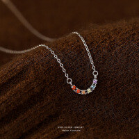 wholesale S925 Sterling Silver Minimalist Single-row Zircon Pendant Necklace For Women, Elegant And Versatile-A3981-White Gold 925 Silver