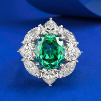 wholesale S925 Silver New Live Stream Style Simulated Paraiba Green 10*12 High Carbon Diamond European-American Luxe Setting Design-R330 Pa Green Ring No. 8