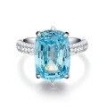 wholesale S925 Sterling Silver Aquamarine Ring for Women with 10-Carat High-Carbon Diamond Zircon, Cross-Border Live Streaming for European and American Markets-0-4