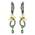 wholesale S925 Silver Secret Garden Designer Butterfly Earrings, Natural Style with Genuine Gemstone Diopside Ear Drops-0-0