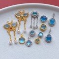 wholesale S925 ancient silver gold-plated fittings with natural aquamarine bead spacer, bean-shaped counterweight, butterfly pendant, and tassel drop pendant-0-0