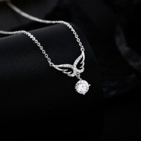 Sterling Silver Moissanite Waterdrop Wing Necklace, Women's Minimalist Pendant-S925 sterling silver + 50 points white moissanite