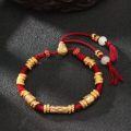 wholesale Gold-plated 925 Silver Braided Bracelet with Lucky Beads and Red Cord, Handcrafted Woven Rope Bracelet with a Light Luxury and High-End Feel-0-1