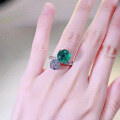 wholesale S925 Sterling Silver New 10mm Simulated Emerald Round Diamond Ring for Women, Simple and Fashionable European and American Style-0-3