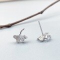wholesale S925 Sterling Silver Full Diamond Two Hearts in Love Earrings, Korean Style Sweet and Elegant Earrings, Birthday Gift for Female Best Friend-0-3